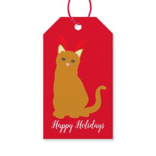 Happy Holidays Cute Christmas Cat in Antlers Gift Tags
