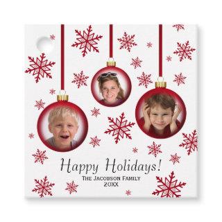 Happy Holidays Festive Red Baubles 3 Photo Favor Tags