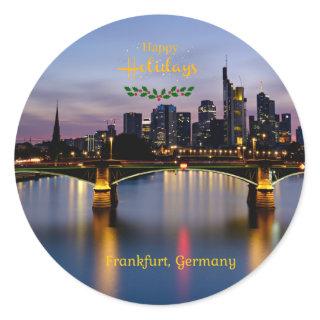 Happy Holidays, Frankfurt Bridge, Germany, Classic Round Sticker