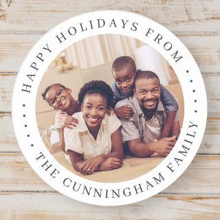 Happy Holidays Modern Simple Chic Family Photo Classic Round Sticker