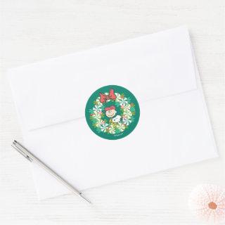 Happy Holidays | Peppermint Candy Wreath Classic Round Sticker