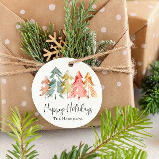 Happy Holidays Pine Tree Watercolor Favor Tags