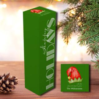 Happy Holidays Retro Typography on Green Wine Box