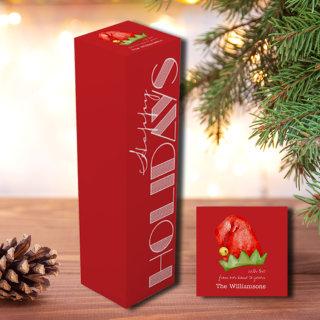 Happy Holidays Retro Typography on Red Wine Box