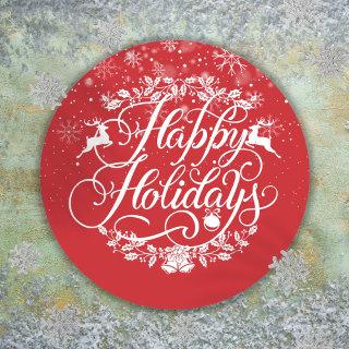 Happy Holidays Snowflakes Red Christmas Classic Round Sticker