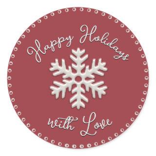 Happy Holidays with love Embossed Snowflake  Class Classic Round Sticker