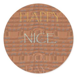 Happy Holidays Zebra Art Print Classic Round Sticker