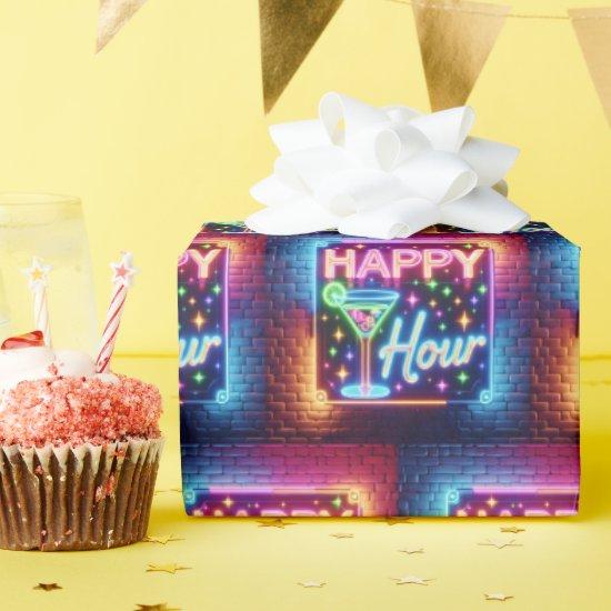 Happy Hour Sign On Rainbow Brick