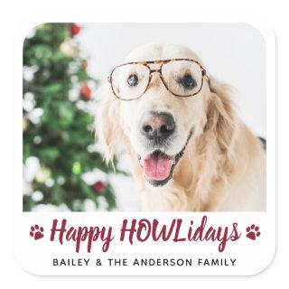 Happy HOWLidays Dog Lover Pet Photo Christmas Square Sticker
