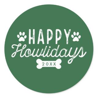 Happy Howlidays | Green Holiday Classic Round Sticker
