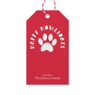 Happy Howlidays Pet Paw Print Personalize Holiday Gift Tags