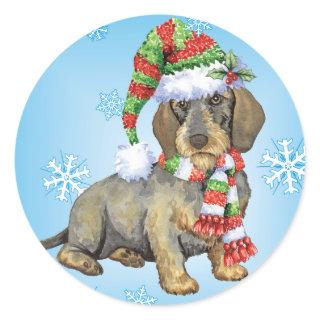 Happy Howlidays Wirehaired Dachshund Classic Round Sticker