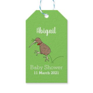 Happy jumping kiwi with bow tie cartoon design gift tags