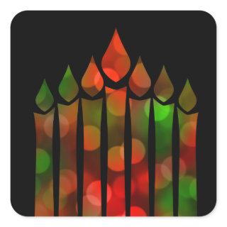 Happy Kwanzaa Bokeh Kinara Square Sticker