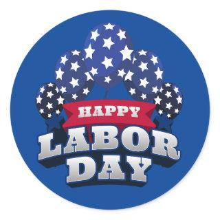 Happy Labor Day Red White Blue Stars  Classic Round Sticker