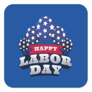 Happy Labor Day Red White Blue Stars  Square Sticker