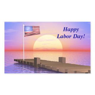 Happy Labor Day US Flag and Dock Rectangular Sticker