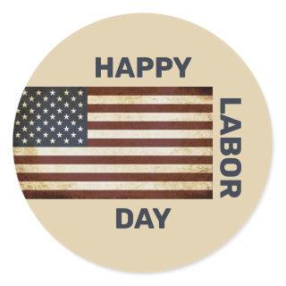 Happy Labor Day Vintage American Flag  Classic Round Sticker