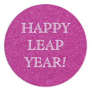 Happy Leap Year! Pink Glitter New Year Party Classic Round Sticker