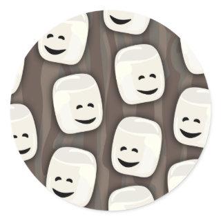 Happy Marshmallow Friends Pattern Classic Round Sticker