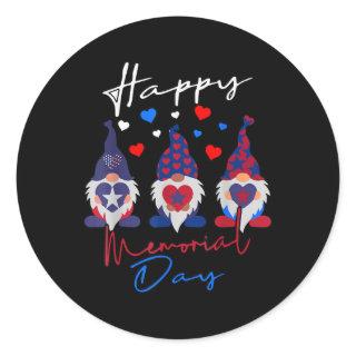 Happy Memorial Day With Usa Flag Gnomes  Classic Round Sticker