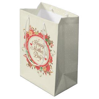 Happy Mother Day Text & Colorful Floral Design Medium Gift Bag