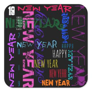 Happy New Year 2019 Pop Colors Square Sticker