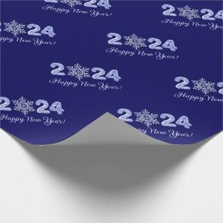 Happy New Year 2024. Ice Numbers & Snowflake Gift