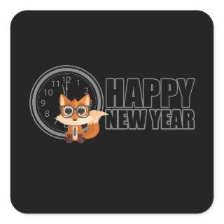 Happy New Year - Fox Nerd Square Sticker