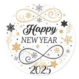 Happy New Year Gold Snowflake Classic Round Sticker