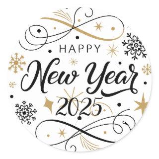 Happy New Year Gold Snowflake Classic Round Sticker