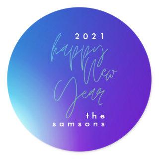 Happy New Year | Ombre Gradient | Colorful Horizon Classic Round Sticker