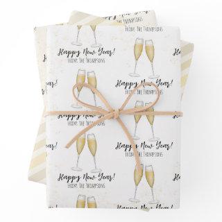 Happy New Years Party Champagne Watercolor Gold  Sheets