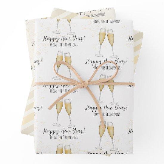 Happy New Years Party Champagne Watercolor Gold  Sheets