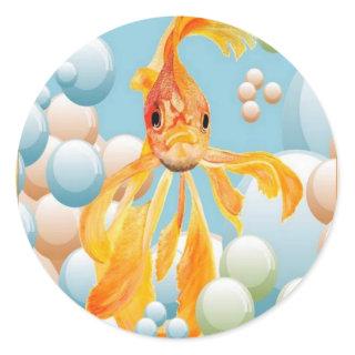 Happy Nowruz Goldfish In Pastel Bubbles Classic Round Sticker