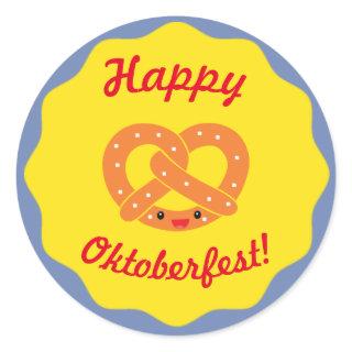 "Happy Oktoberfest!" Sticker with Smiling Pretzel