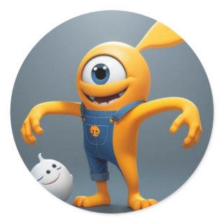 "Happy one-eyed monster with a friend of mine" Classic Round Sticker
