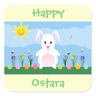 Happy Ostara Bunny Rabbit Square Stickers