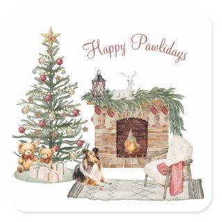 Happy Pawlidays Dog Design- Sheltie Square Sticker