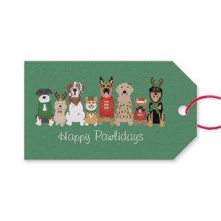 Happy Pawlidays Dogs Red Green Gift Tags