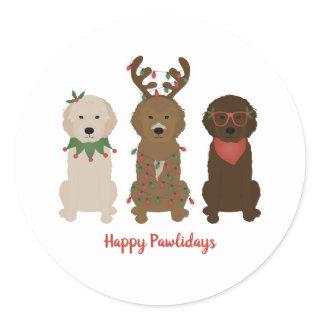 Happy Pawlidays Goldendoodle Christmas Lights Classic Round Sticker
