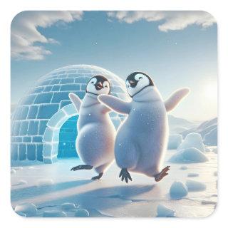 Happy Penguins Dancing Square Sticker