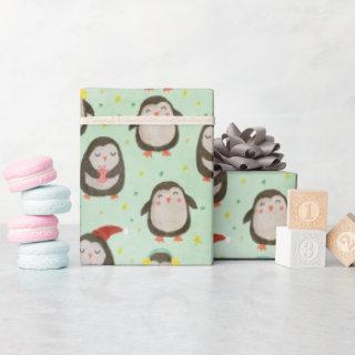 Happy Penguins Wearing Santa Hats w/Ear Muffs