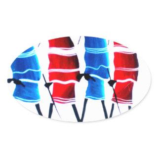 Happy People Maasai Warriors Walking Art Print Oval Sticker