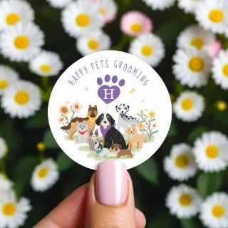 Happy Pet Family Pet Care & Grooming Monogram Classic Round Sticker