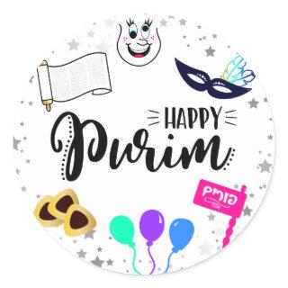 Happy Purim Classic Round Sticker