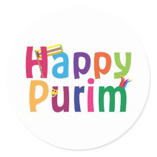 Happy Purim colorful design Classic Round Sticker