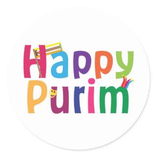 Happy Purim colorful design Classic Round Sticker