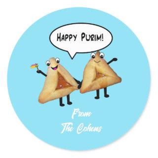 Happy Purim Cute Smiling Hamentaschen Cartoon Classic Round Sticker