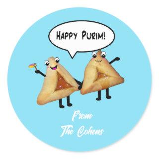 Happy Purim Cute Smiling Hamentaschen Cartoon Classic Round Sticker